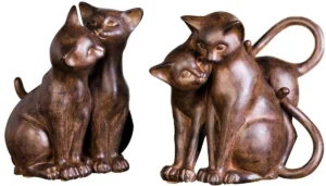 Beeld - Kattenpaar - Staand en zittend - Brons - Polyresin