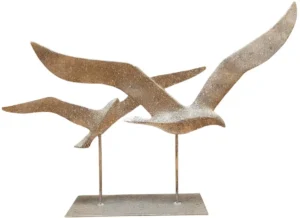 Vogel object staand - Meeuwen - Metaal en polyresin - Zilver kleurig - 45x8x28 cm