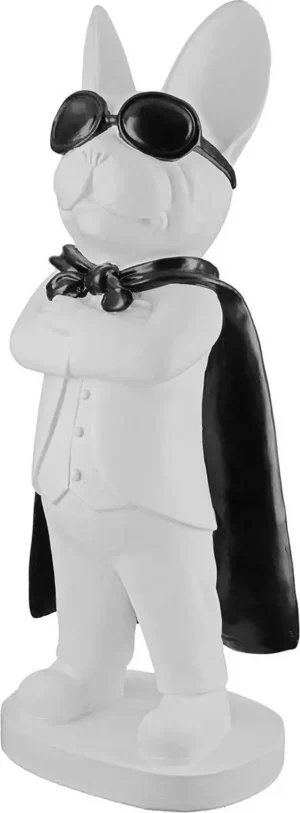 Beeld - Super hond - Mopshond - Zwart / Wit - Polyresin - 10x34x13 cm