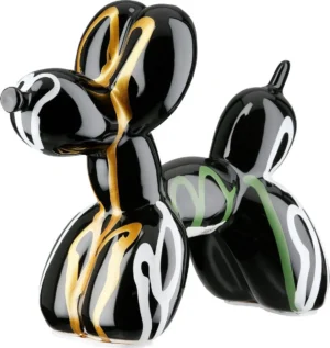Beeld - Balloon dog - Hond - Zwart / Wit / Geel / Groen - Keramiek - 8x19x15 cm