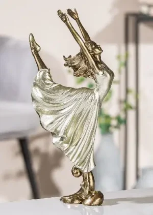 Beeld Ballerina - Dancend - Been en armen in de lucht - Goud - Polyresin - 31 cm