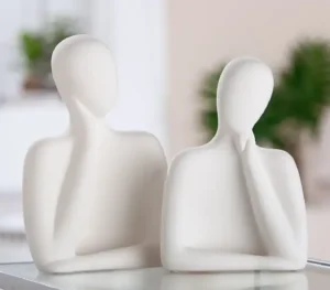Beeld - Sculptuur - Er over nadenken - Set van twee - Wit - Keramiek - 21 cm