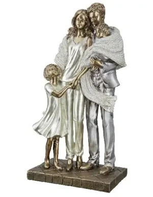 Beeld Familie geluk - Familie van vier - Goud - Polyresin - 26 cm