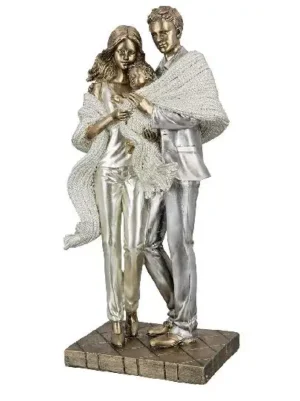 Beeld Familie geluk - Familie van drie - Goud - Polyresin - 26 cm