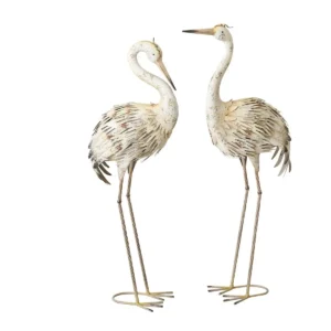 Reuze kleurrijke vogel 104 cm metaal set van 2 creme