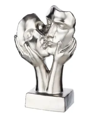 Beeld Gezichten - Kiss - Zilver - Keramiek - 20 cm