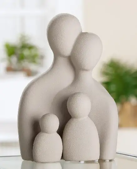 Beeld - Sculptuur - Familie - Gezin van vier - Ouders en twee kinderen - Grijs - Keramiek - 26 cm - - Afbeelding 4
