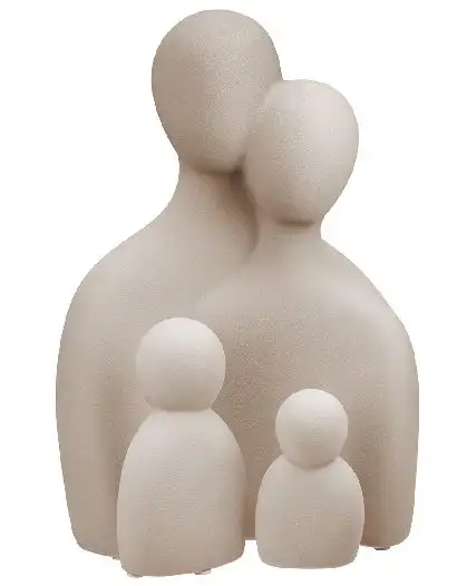 Beeld - Sculptuur - Familie - Gezin van vier - Ouders en twee kinderen - Grijs - Keramiek - 26 cm -