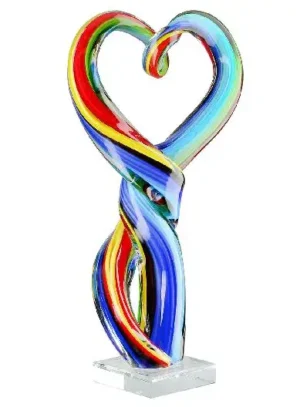 Beeld Glas - Hart - Gedraaid - Multicolor - 34 cm
