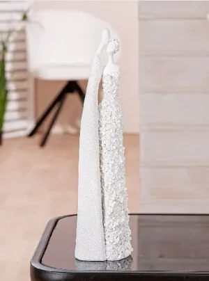 Beeld Koppel - Bloemen - Man en vrouw - Wit - Polyresin - 32 cm