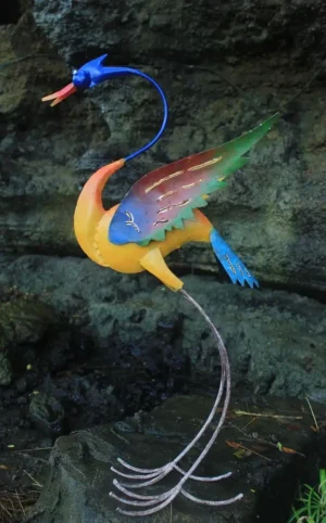 tuinbeeld metalen Grote kleurrijke BLEU 38x20x62 CM