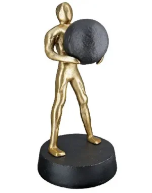 Beeld Man - Sterk - Gewicht in de armen - Aluminium - Goud - 32 cm