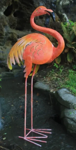 tuinbeeld metalen Grote kleurrijke flamingo 42X23X90 CM