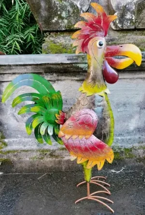 tuinbeeld metalen Grappige haan 60x25x91 gekleurde haan