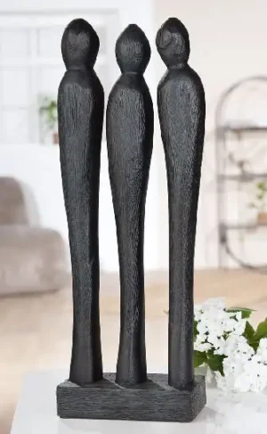 Beeld Personen - Drie vrienden - Zwart - Mango hout - 36 cm