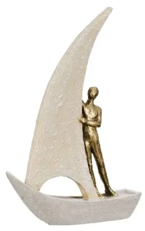 Beeld Boot - Zeilen - Goud / Wit - 29 cm